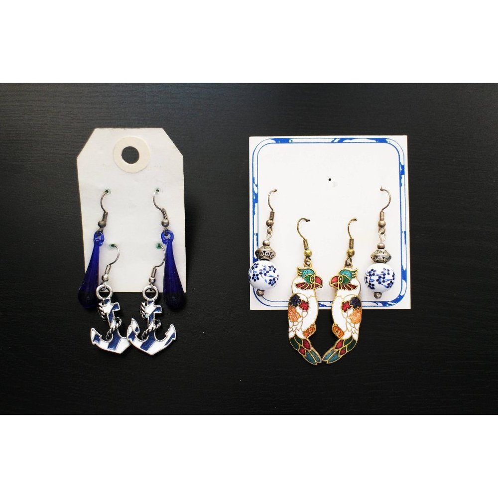 Parrots Anchor Blue Drop Porcelain Earrings Bundle